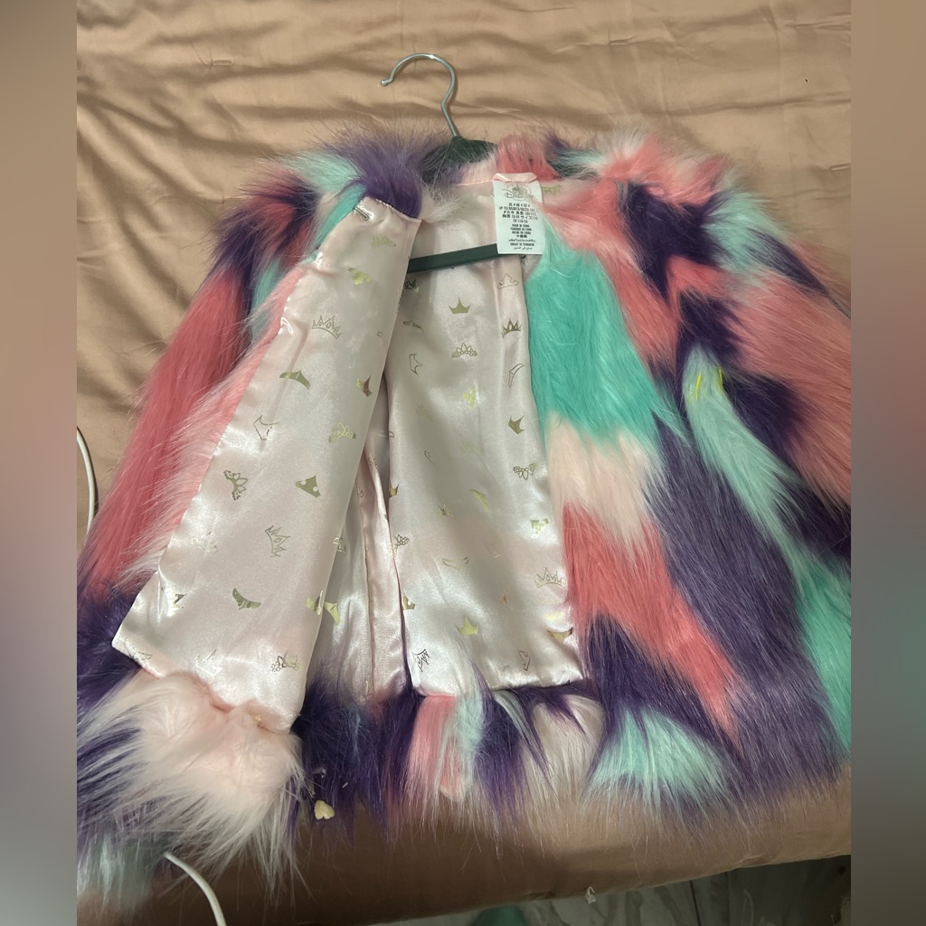 Disney Store Princess Pink Purple Shaggy Faux Fur Open Jacket